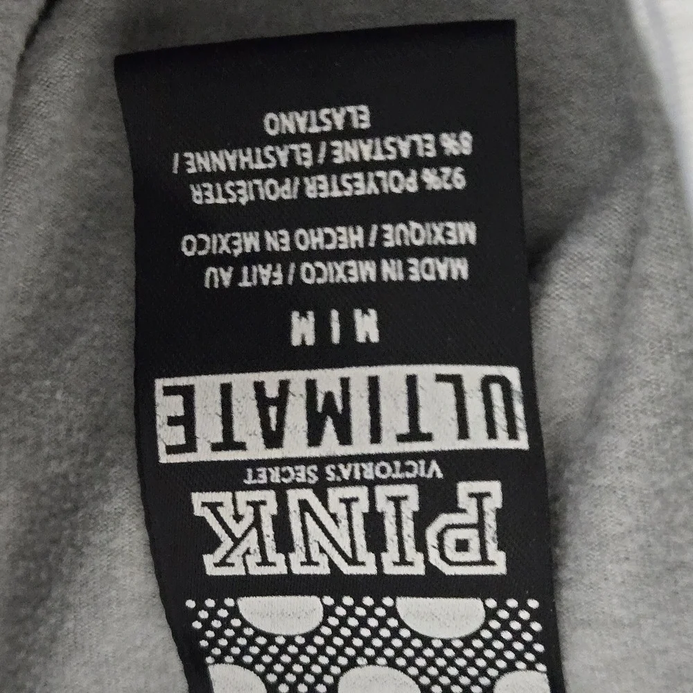PINK Victoria's Secret Women Hoodie M Gray Logo‎ Embroidery Colorblock Text